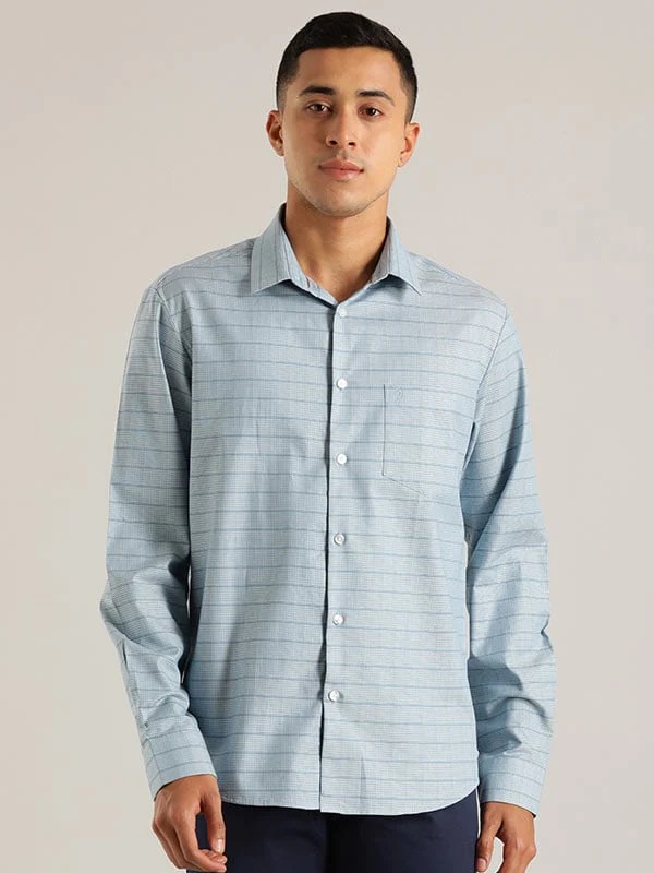 Indian Terrain Men Striped Blue Shirt